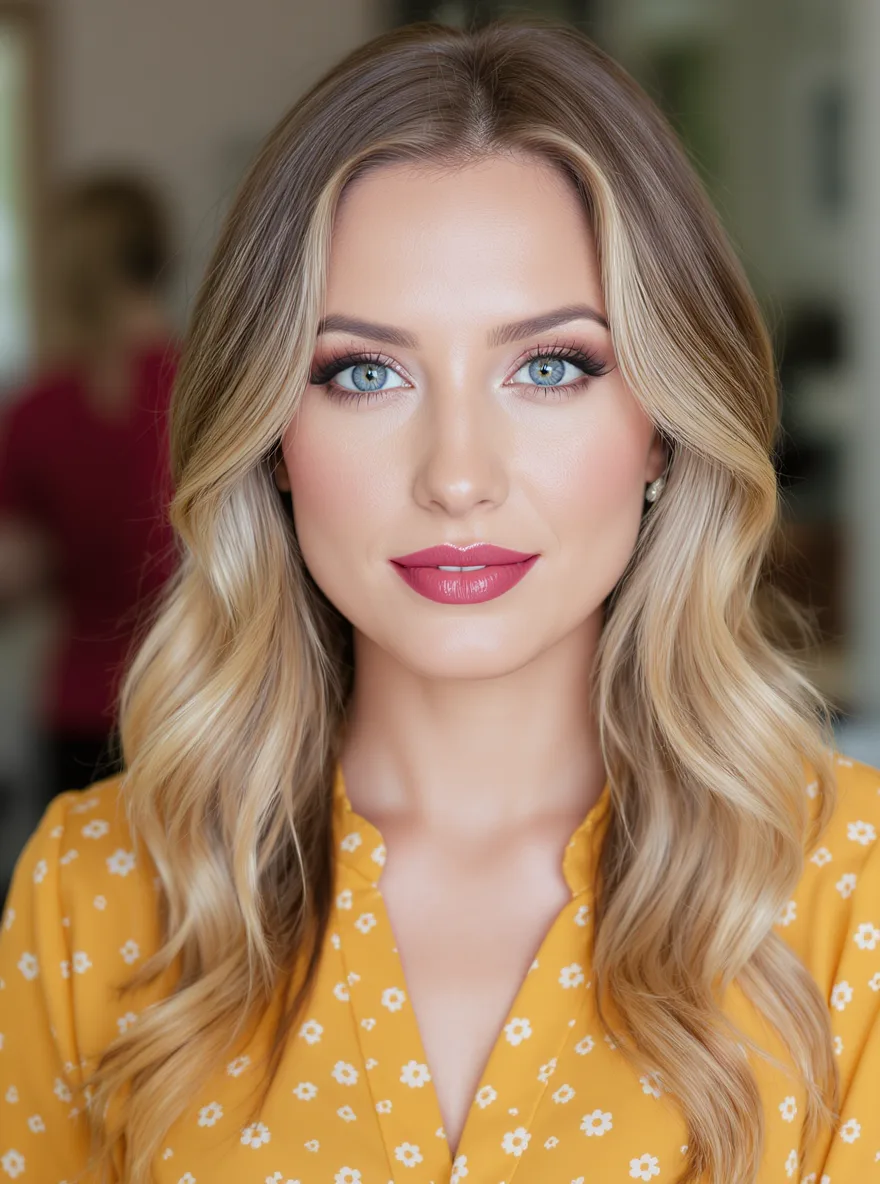 Long Golden Blonde Balayage Soft Waves